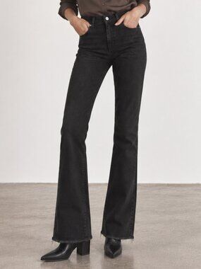 SANDRO Black Stretch Skinny Bootcut Raw Edge Hem Jeans Sz 4 (36) EUC